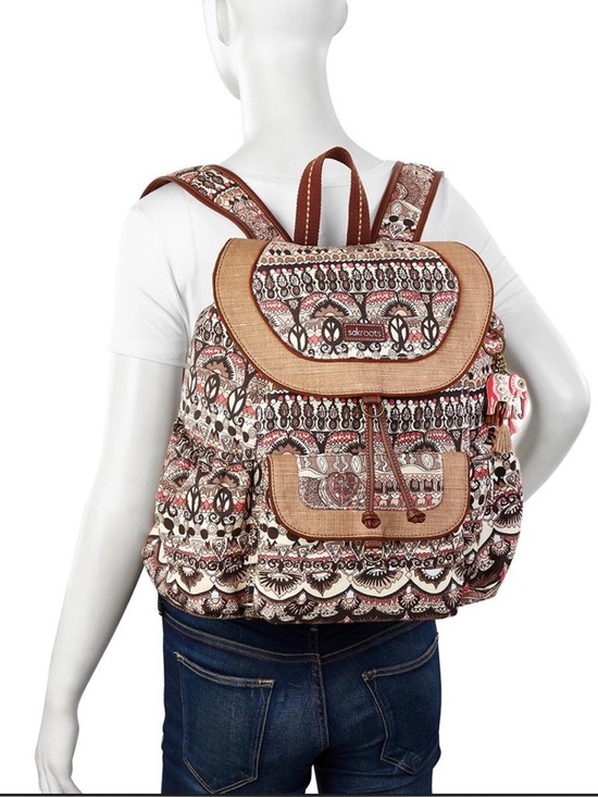 Sakroots Handbags - Sakroots Beige & Brown Patterned Canvas Backpack with Pink Accents